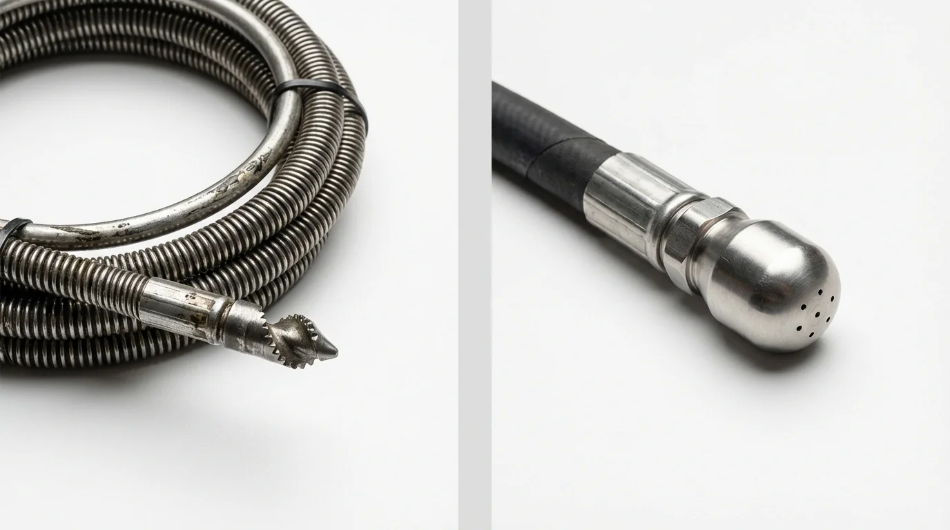Drain snake cable and hydro jetting nozzle used for drain cleaning in Aguadilla, PR