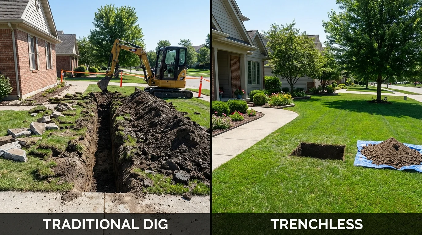 Trenchless sewer repair with minimal yard damage versus traditional excavation in Aguadilla, PR